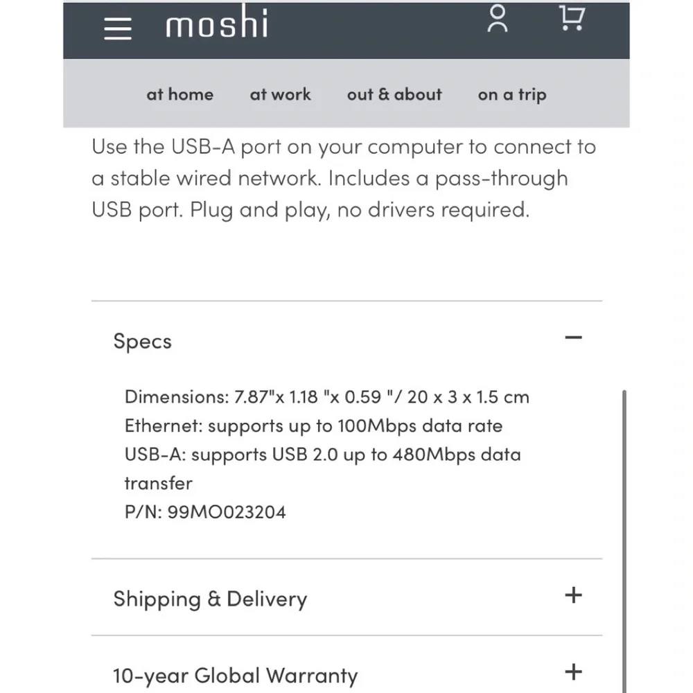 Moshi USB to Ethernet Adapter